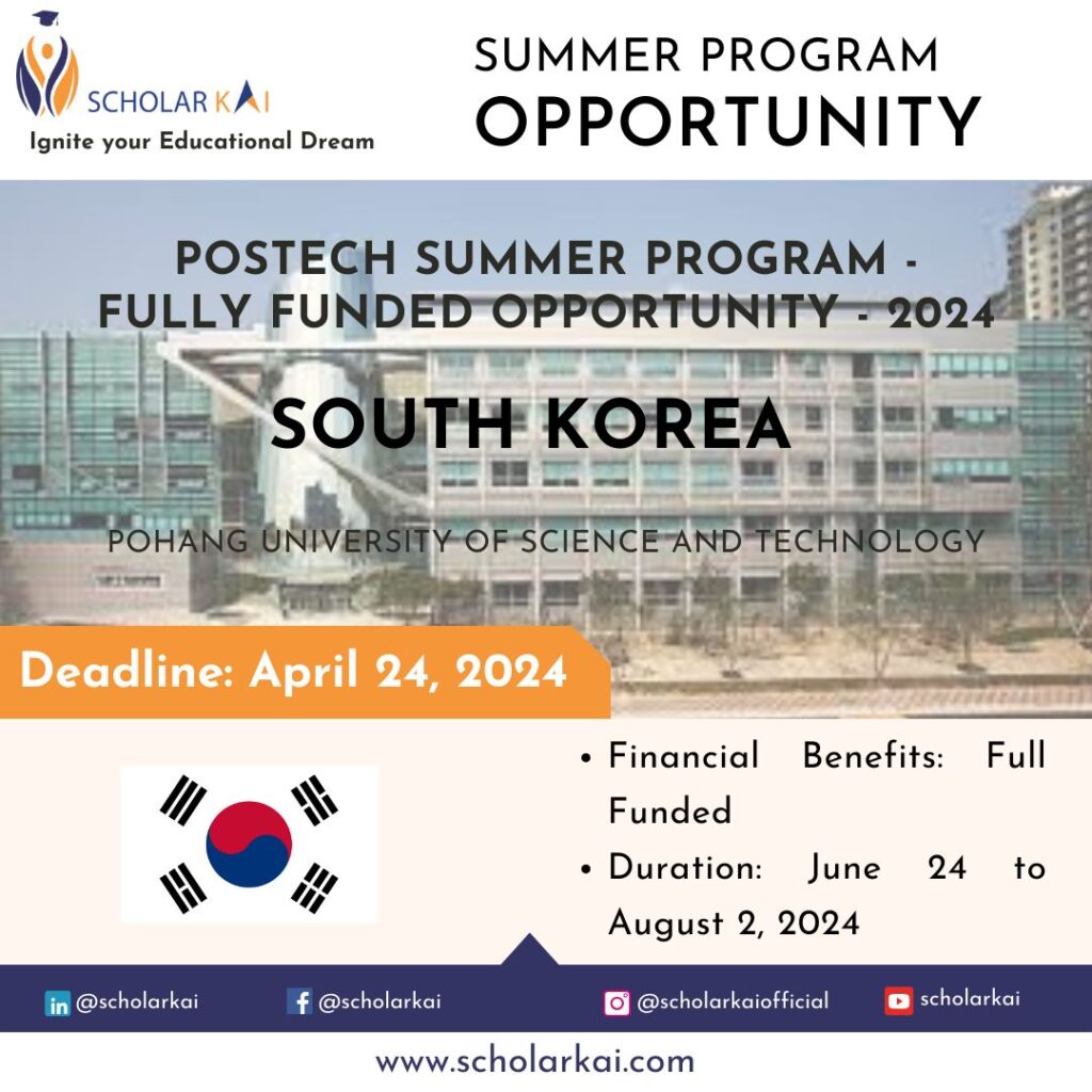 POSTECH Summer Program Fully Funded Opportunity 2024 ScholarKai